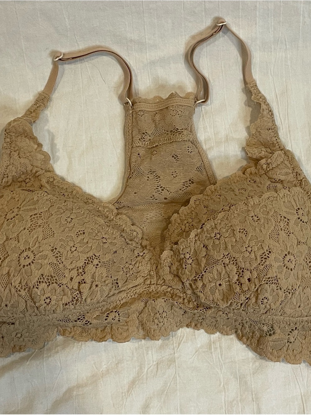 Aerie Nude Lace Racerback Bralette Size Small Floral Padded Wireless Bra